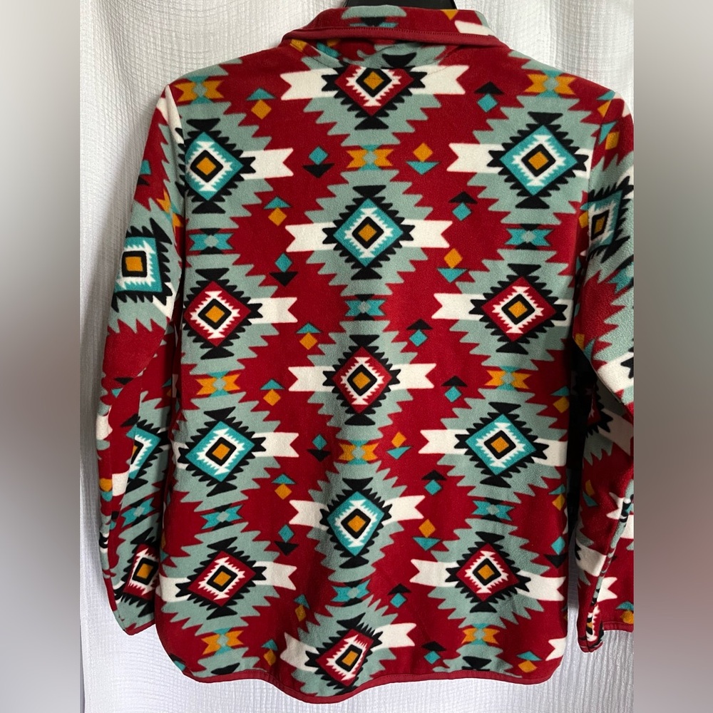 Wrangler Women’s Red and Green Patterned Zip-Up Fleece - Picture 2 of 4